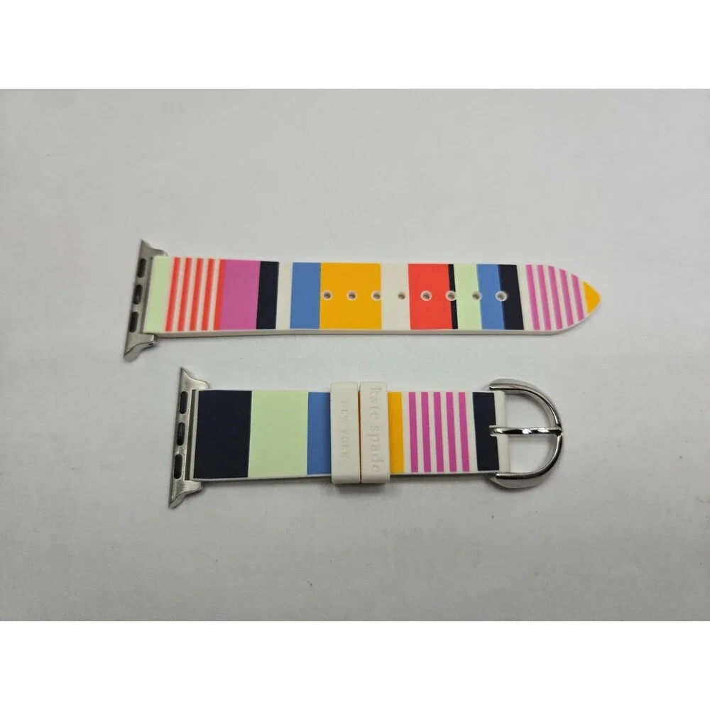 Kate Spade New York Apple Watch Band 38 40 41mm Multicolor Stripe Silicone Strap - Picture 1 of 8